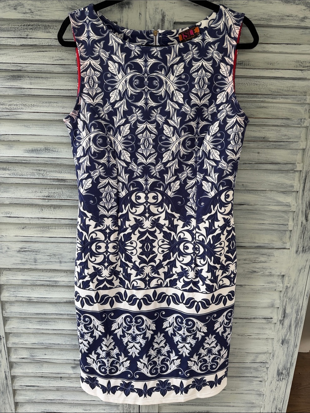 Isle by Melis Kozan Sleeveless Navy & White Sheath Dress - Elegant Print Size M